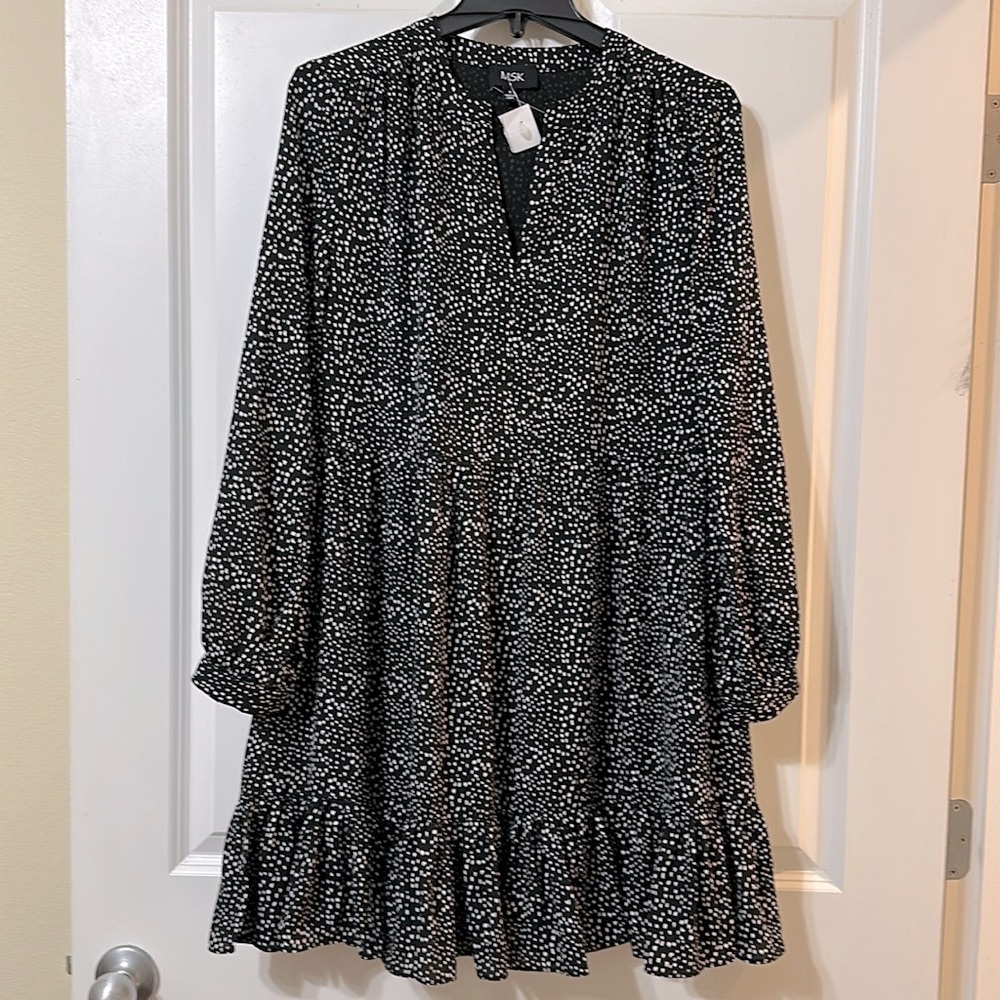 MSK Chiffon‎ Black and White Tiered Dress, Women's Small